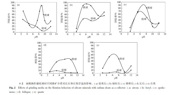 油酸鈉作捕收劑時(shí)不同磨礦介質(zhì)對(duì)長(zhǎng)石和石英浮選的影響 .
